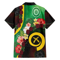 Long God Yumi Stanap Vanuatu Family Matching Short Sleeve Bodycon Dress and Hawaiian Shirt Tropical Flowers Aboriginal Pattern