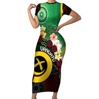 Long God Yumi Stanap Vanuatu Family Matching Short Sleeve Bodycon Dress and Hawaiian Shirt Tropical Flowers Aboriginal Pattern