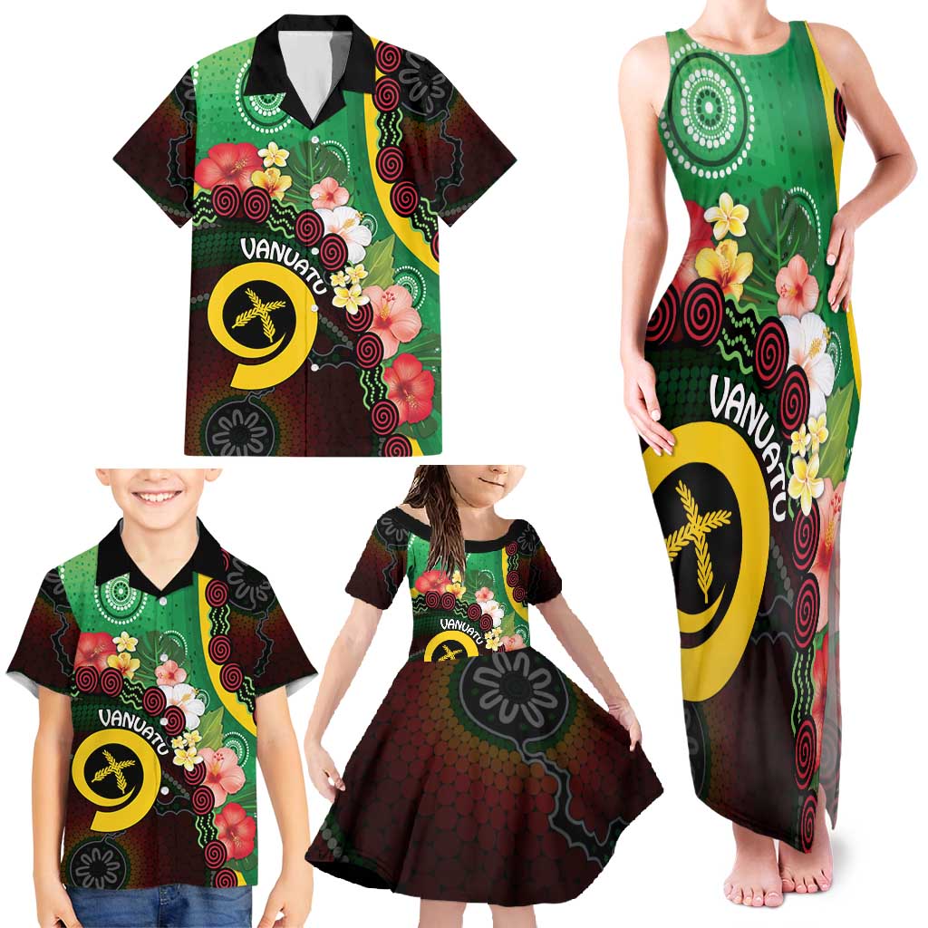 Long God Yumi Stanap Vanuatu Family Matching Tank Maxi Dress and Hawaiian Shirt Tropical Flowers Aboriginal Pattern LT14 - Polynesian Pride