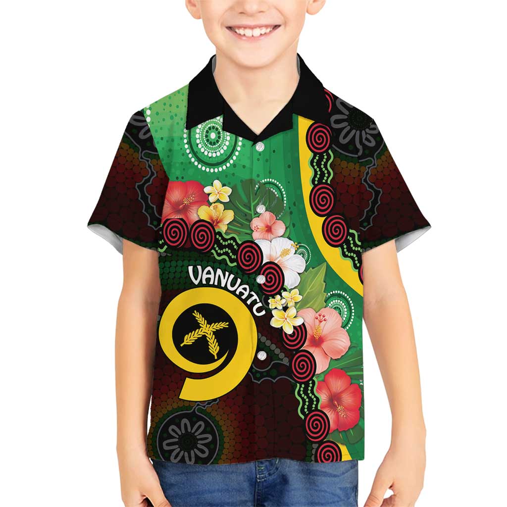 Long God Yumi Stanap Vanuatu Family Matching Tank Maxi Dress and Hawaiian Shirt Tropical Flowers Aboriginal Pattern