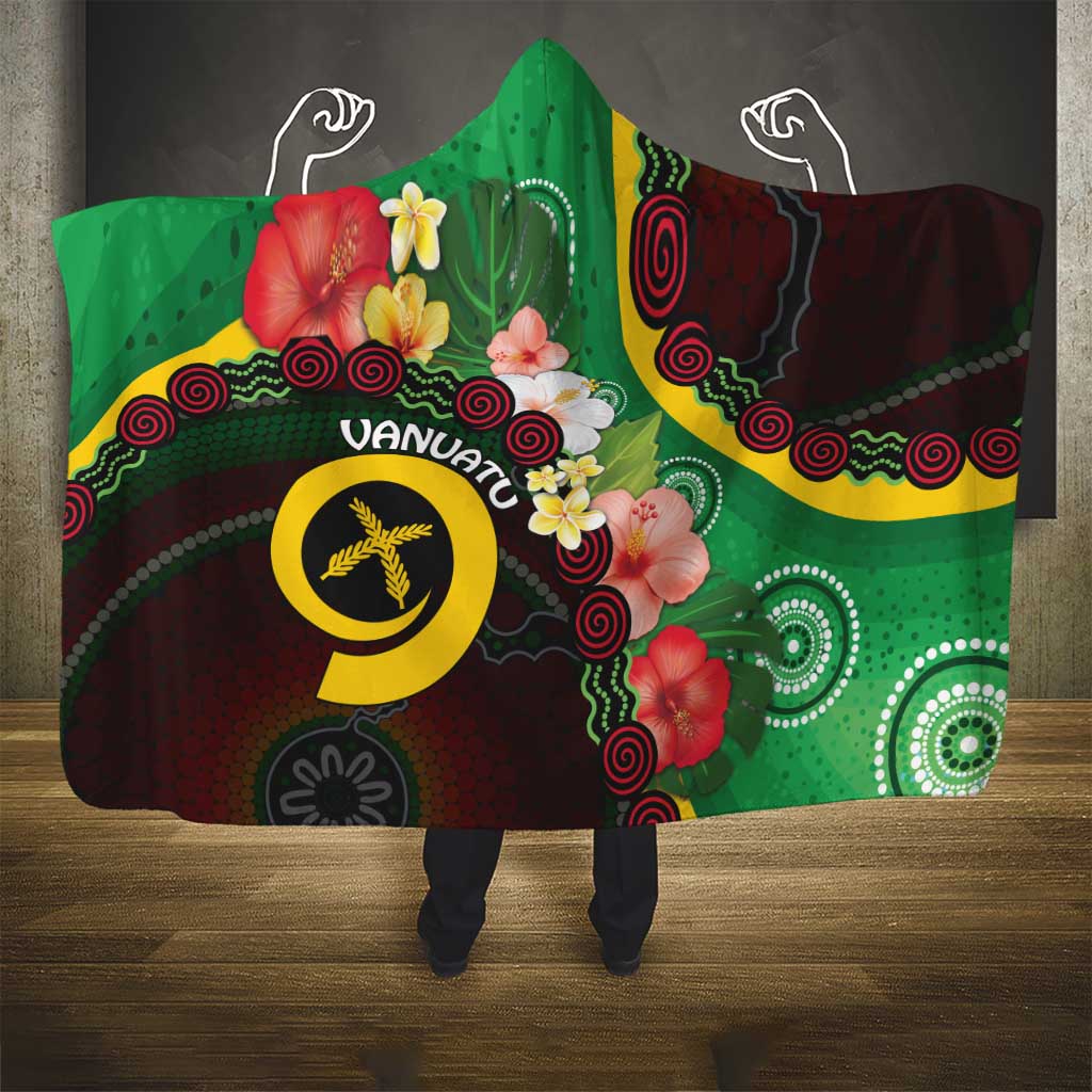 Long God Yumi Stanap Vanuatu Hooded Blanket Tropical Flowers Aboriginal Pattern