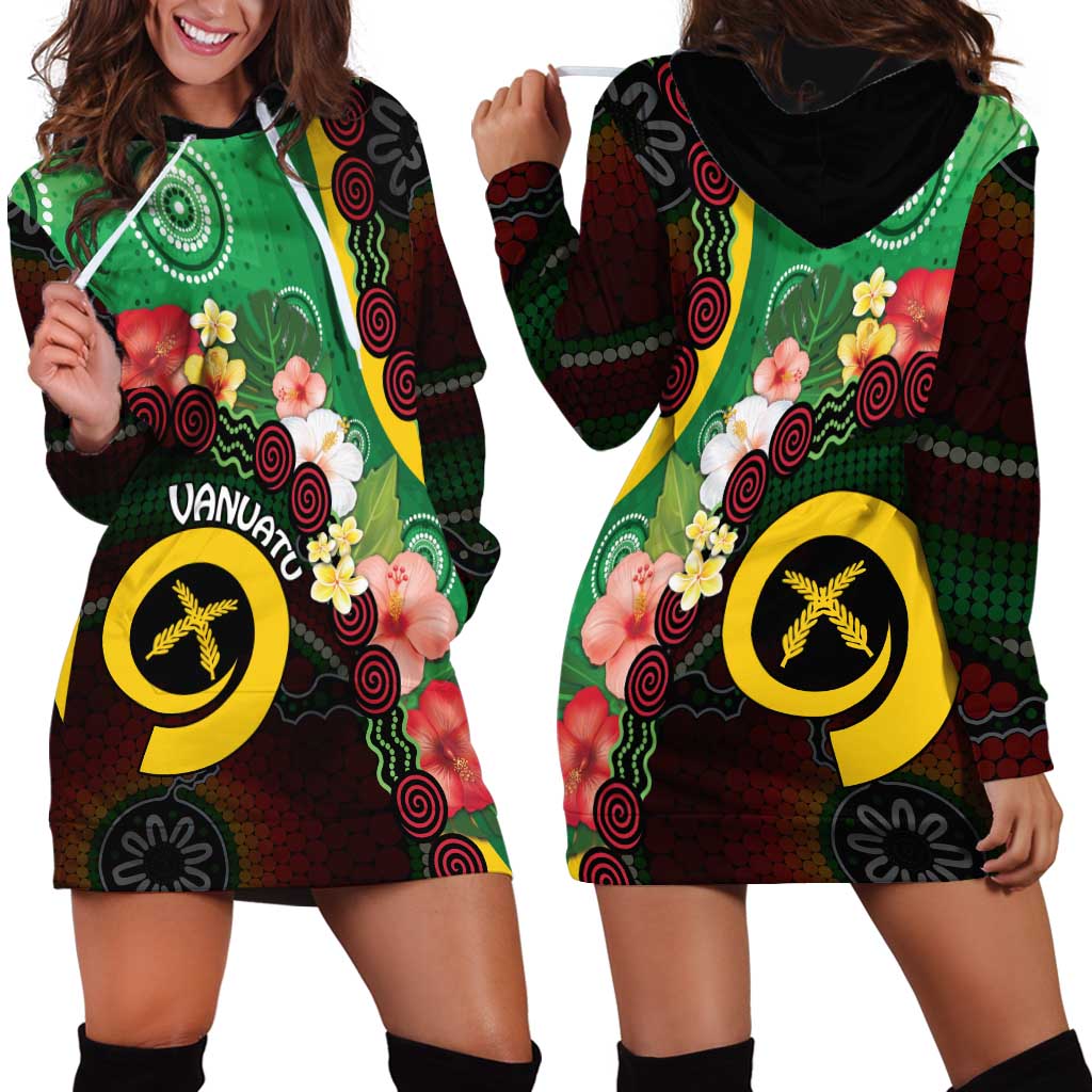 Long God Yumi Stanap Vanuatu Hoodie Dress Tropical Flowers Aboriginal Pattern