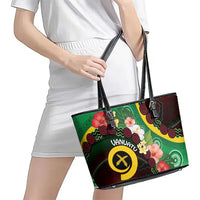 Long God Yumi Stanap Vanuatu Leather Tote Bag Tropical Flowers Aboriginal Pattern