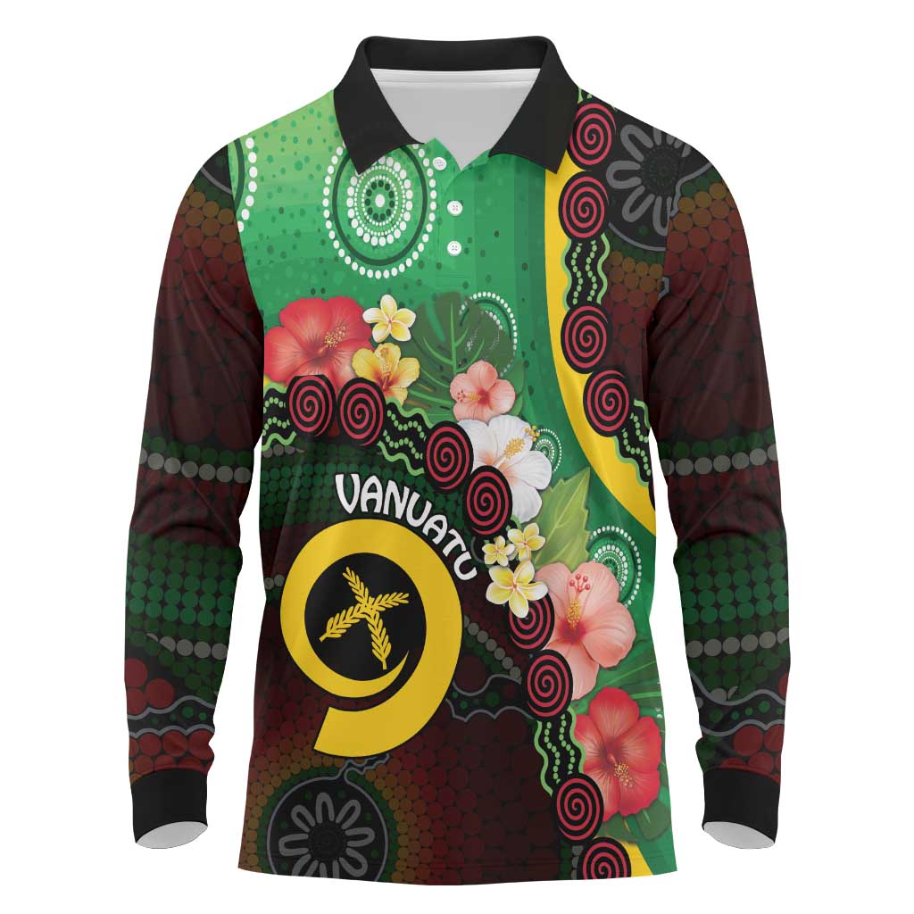 Long God Yumi Stanap Vanuatu Long Sleeve Polo Shirt Tropical Flowers Aboriginal Pattern