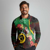 Long God Yumi Stanap Vanuatu Long Sleeve Polo Shirt Tropical Flowers Aboriginal Pattern