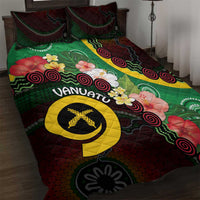 Long God Yumi Stanap Vanuatu Quilt Bed Set Tropical Flowers Aboriginal Pattern