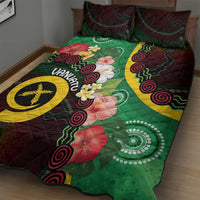 Long God Yumi Stanap Vanuatu Quilt Bed Set Tropical Flowers Aboriginal Pattern