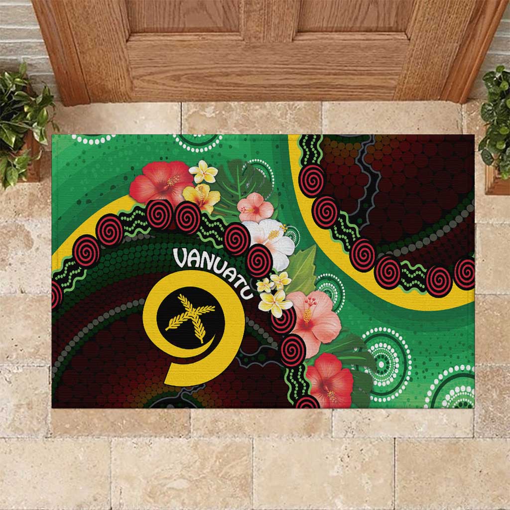 Long God Yumi Stanap Vanuatu Rubber Doormat Tropical Flowers Aboriginal Pattern LT14 Green - Polynesian Pride