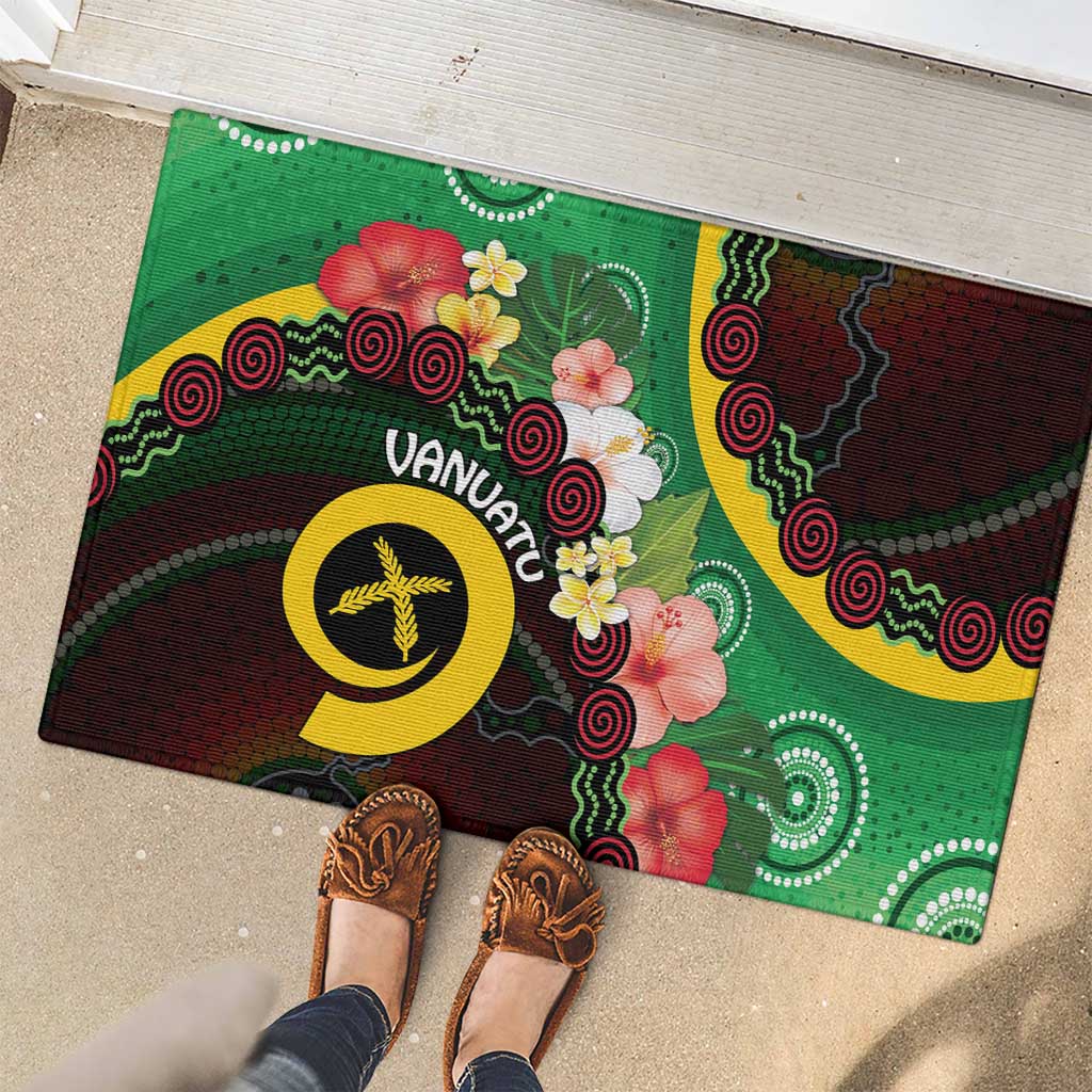 Long God Yumi Stanap Vanuatu Rubber Doormat Tropical Flowers Aboriginal Pattern LT14 - Polynesian Pride
