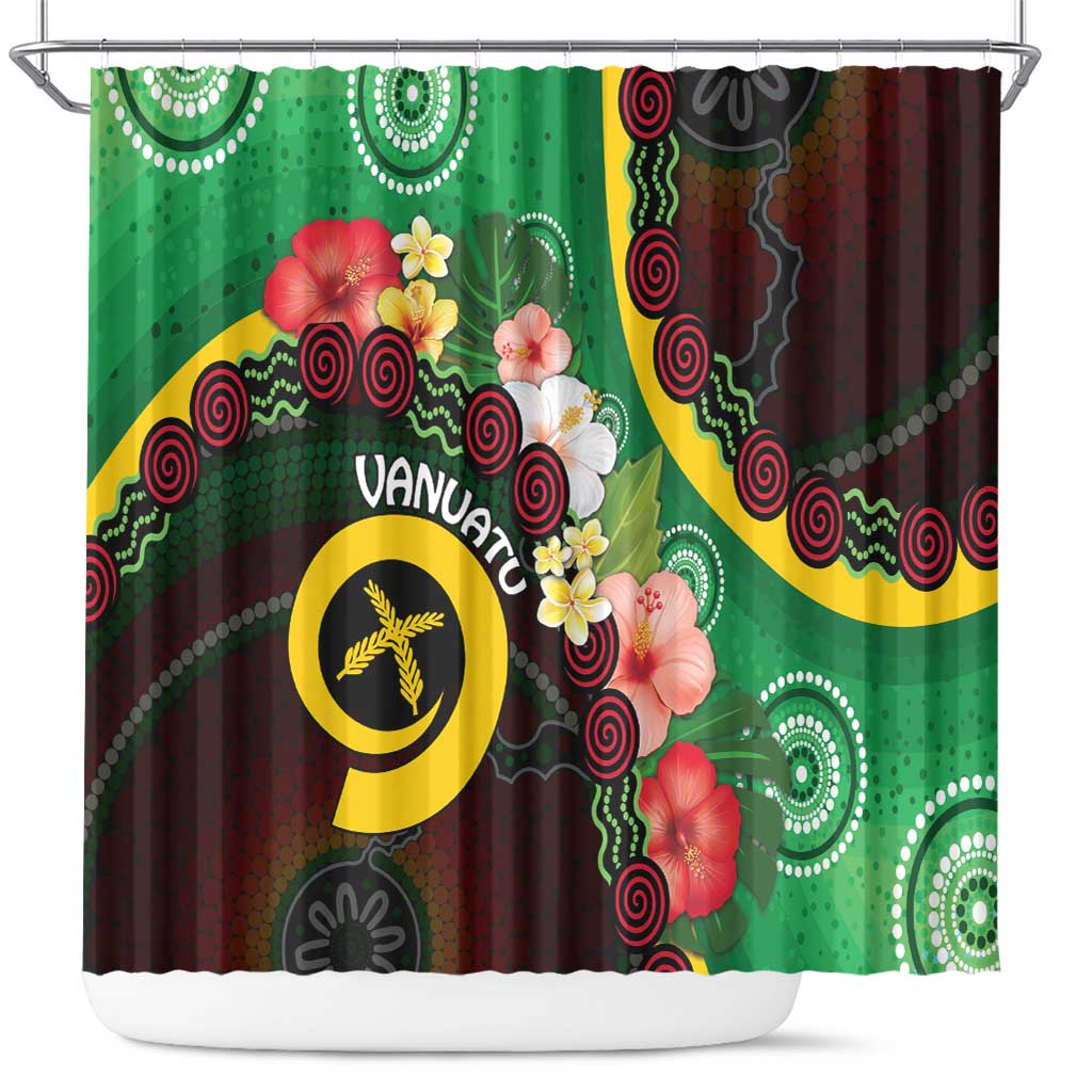 Long God Yumi Stanap Vanuatu Shower Curtain Tropical Flowers Aboriginal Pattern