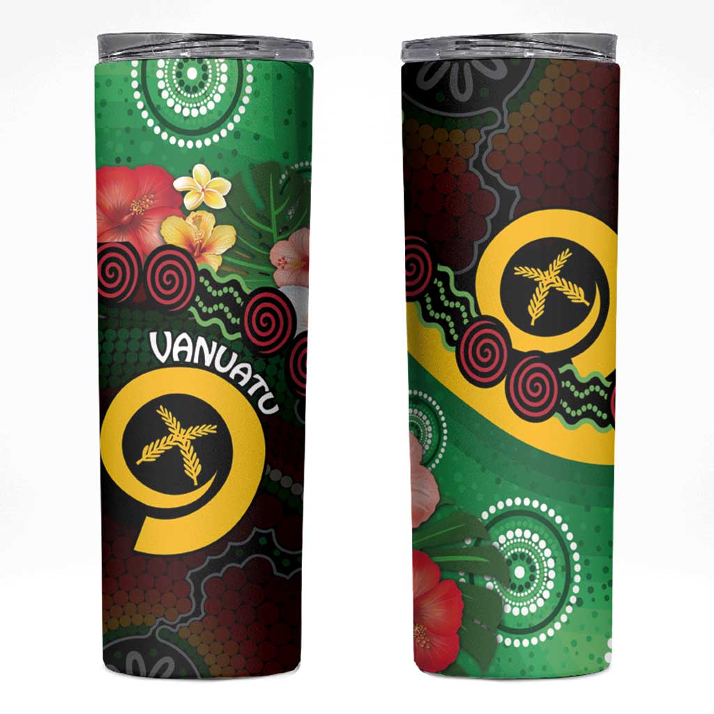 Long God Yumi Stanap Vanuatu Skinny Tumbler Tropical Flowers Aboriginal Pattern