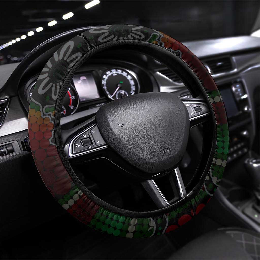 Long God Yumi Stanap Vanuatu Steering Wheel Cover Tropical Flowers Aboriginal Pattern LT14 Universal Fit Green - Polynesian Pride