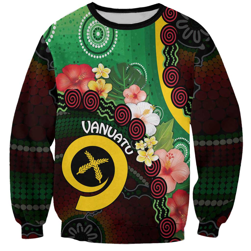 Long God Yumi Stanap Vanuatu Sweatshirt Tropical Flowers Aboriginal Pattern LT14 Unisex Green - Polynesian Pride