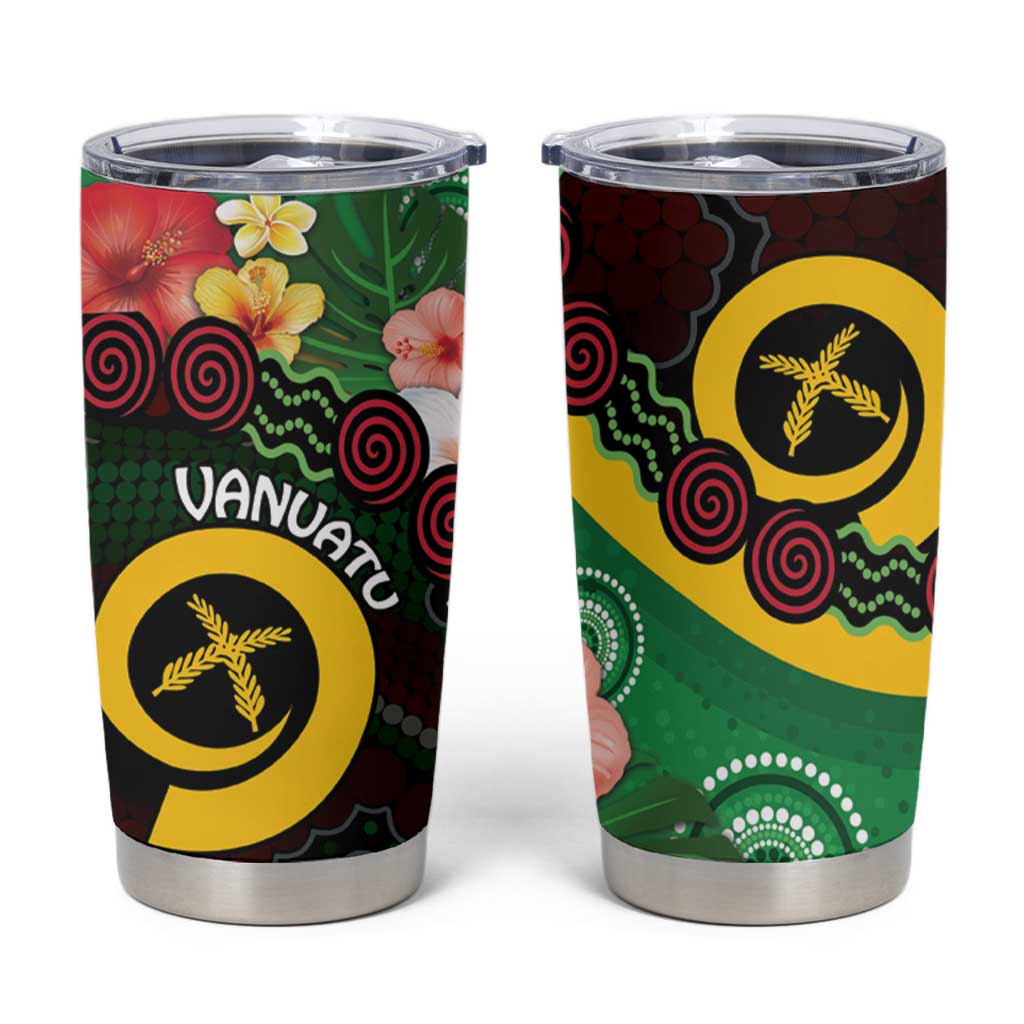 Long God Yumi Stanap Vanuatu Tumbler Cup Tropical Flowers Aboriginal Pattern