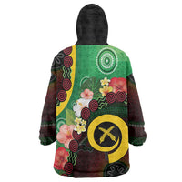 Long God Yumi Stanap Vanuatu Wearable Blanket Hoodie Tropical Flowers Aboriginal Pattern