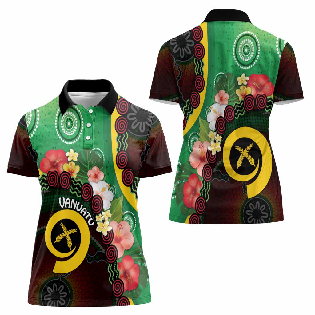 Long God Yumi Stanap Vanuatu Women Polo Shirt Tropical Flowers Aboriginal Pattern