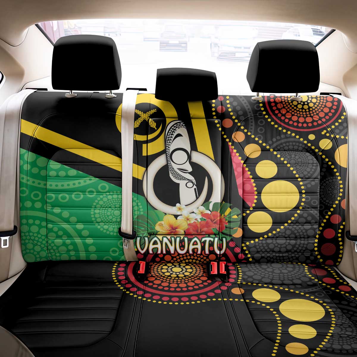 Tamtam Drum Vanuatu Back Car Seat Cover Boar Tusk Aboriginal Flag Style