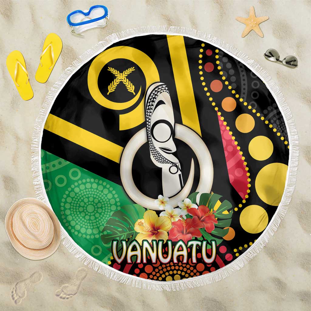 Tamtam Drum Vanuatu Beach Blanket Boar Tusk Aboriginal Flag Style LT14 One Size 150cm Black - Polynesian Pride
