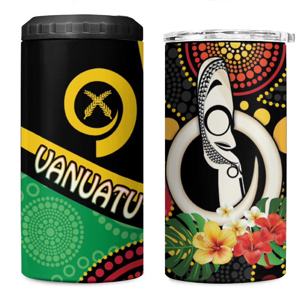 Tamtam Drum Vanuatu 4 in 1 Can Cooler Tumbler Boar Tusk Aboriginal Flag Style LT14 One Size: 16 oz Black - Polynesian Pride