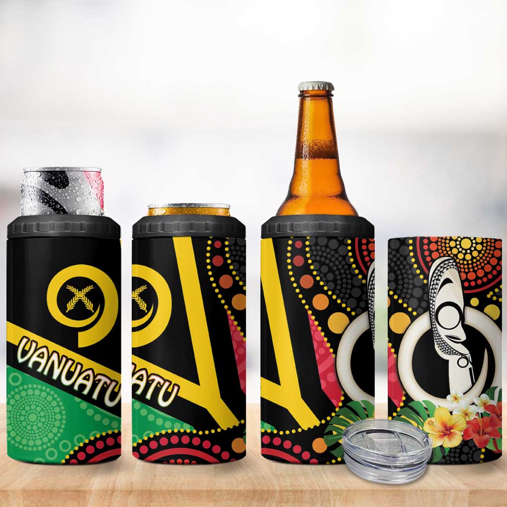 Tamtam Drum Vanuatu 4 in 1 Can Cooler Tumbler Boar Tusk Aboriginal Flag Style LT14 - Polynesian Pride