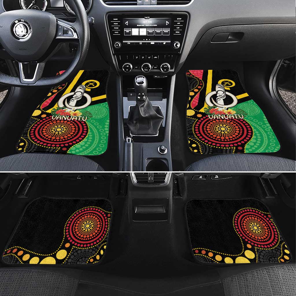 Tamtam Drum Vanuatu Car Mats Boar Tusk Aboriginal Flag Style LT14 Set 4pcs Black - Polynesian Pride