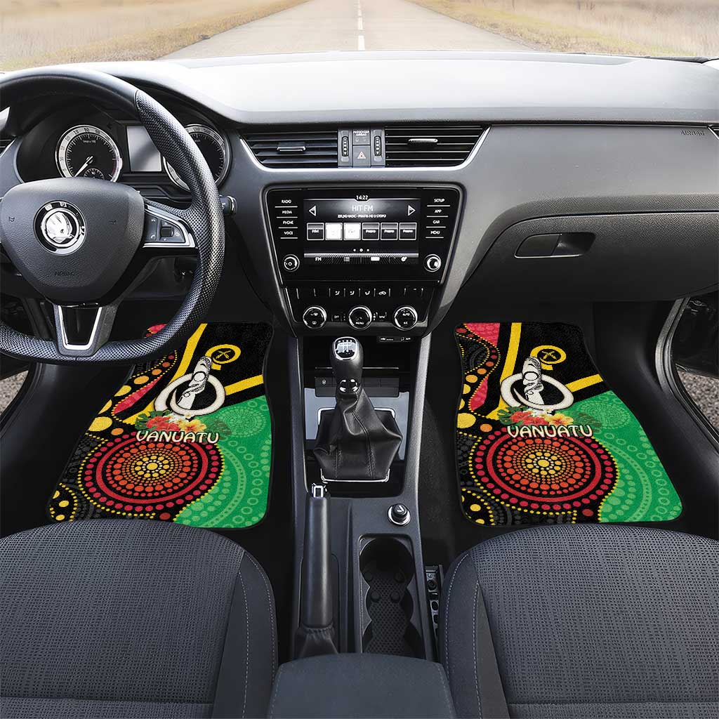 Tamtam Drum Vanuatu Car Mats Boar Tusk Aboriginal Flag Style LT14 Set 2pcs - Front Black - Polynesian Pride