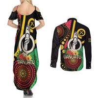 Tamtam Drum Vanuatu Couples Matching Summer Maxi Dress and Long Sleeve Button Shirt Boar Tusk Aboriginal Flag Style LT14 - Polynesian Pride
