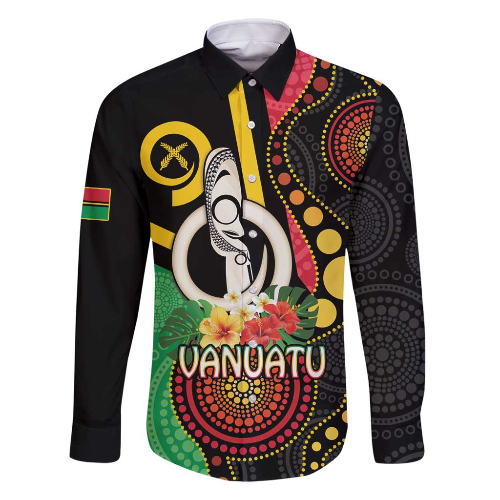 Tamtam Drum Vanuatu Family Matching Off Shoulder Maxi Dress and Hawaiian Shirt Boar Tusk Aboriginal Flag Style