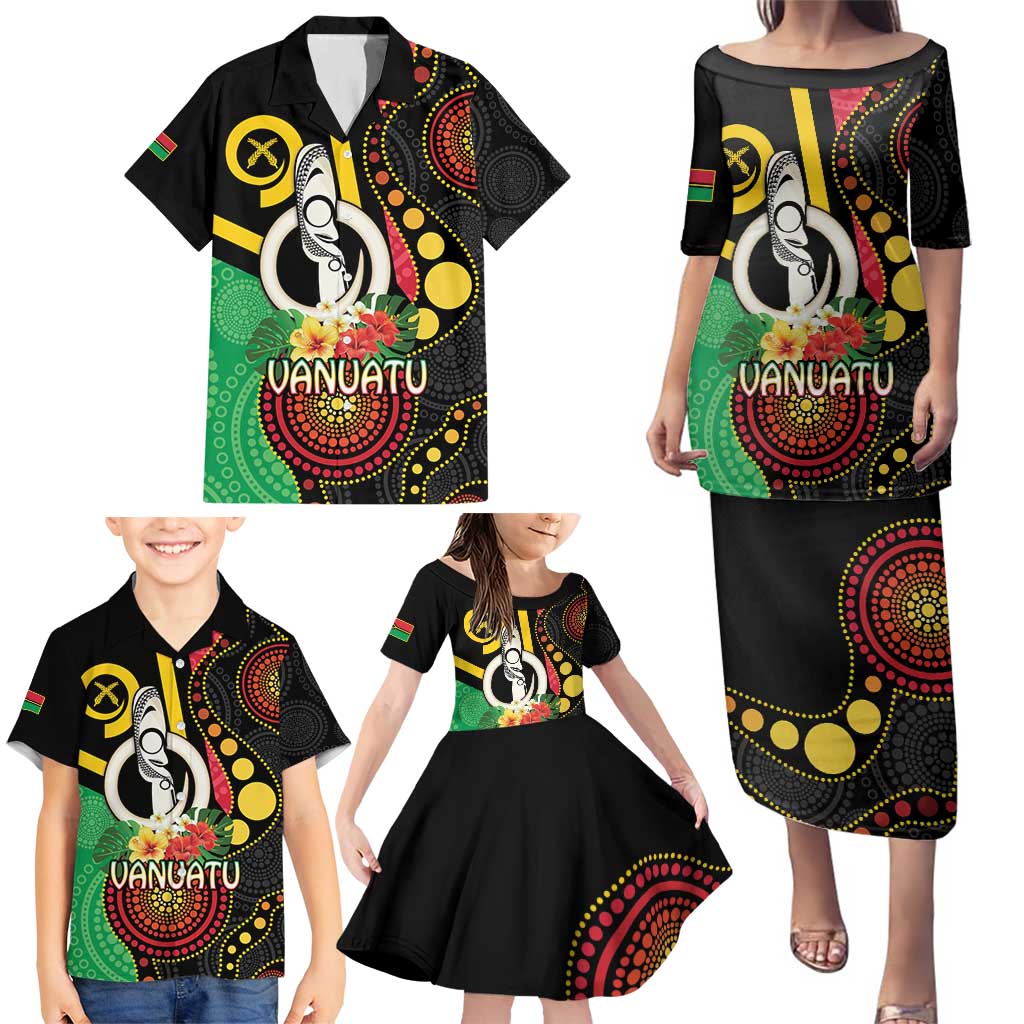Tamtam Drum Vanuatu Family Matching Puletasi and Hawaiian Shirt Boar Tusk Aboriginal Flag Style LT14 - Polynesian Pride