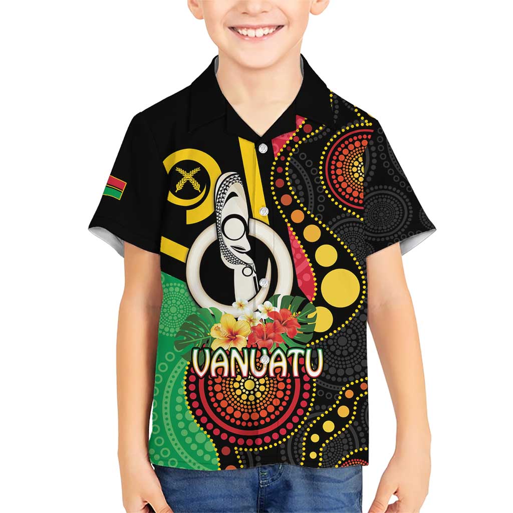 Tamtam Drum Vanuatu Family Matching Short Sleeve Bodycon Dress and Hawaiian Shirt Boar Tusk Aboriginal Flag Style LT14 Son's Shirt Black - Polynesian Pride