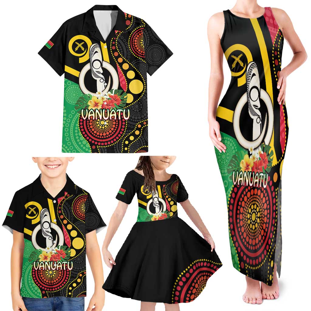 Tamtam Drum Vanuatu Family Matching Tank Maxi Dress and Hawaiian Shirt Boar Tusk Aboriginal Flag Style LT14 - Polynesian Pride