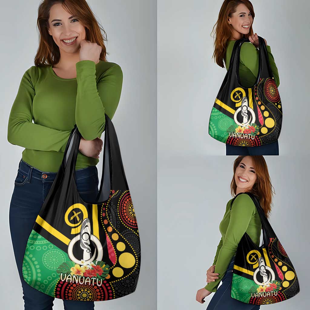 Tamtam Drum Vanuatu Grocery Bag Boar Tusk Aboriginal Flag Style