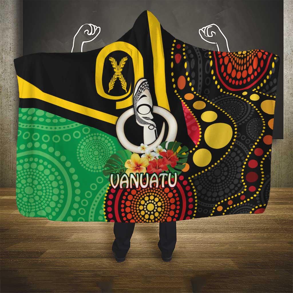 Tamtam Drum Vanuatu Hooded Blanket Boar Tusk Aboriginal Flag Style LT14 - Polynesian Pride