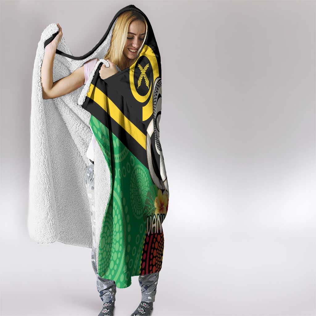 Tamtam Drum Vanuatu Hooded Blanket Boar Tusk Aboriginal Flag Style LT14 - Polynesian Pride