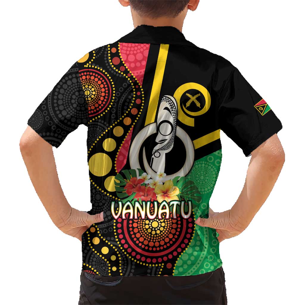 Tamtam Drum Vanuatu Kid Hawaiian Shirt Boar Tusk Aboriginal Flag Style