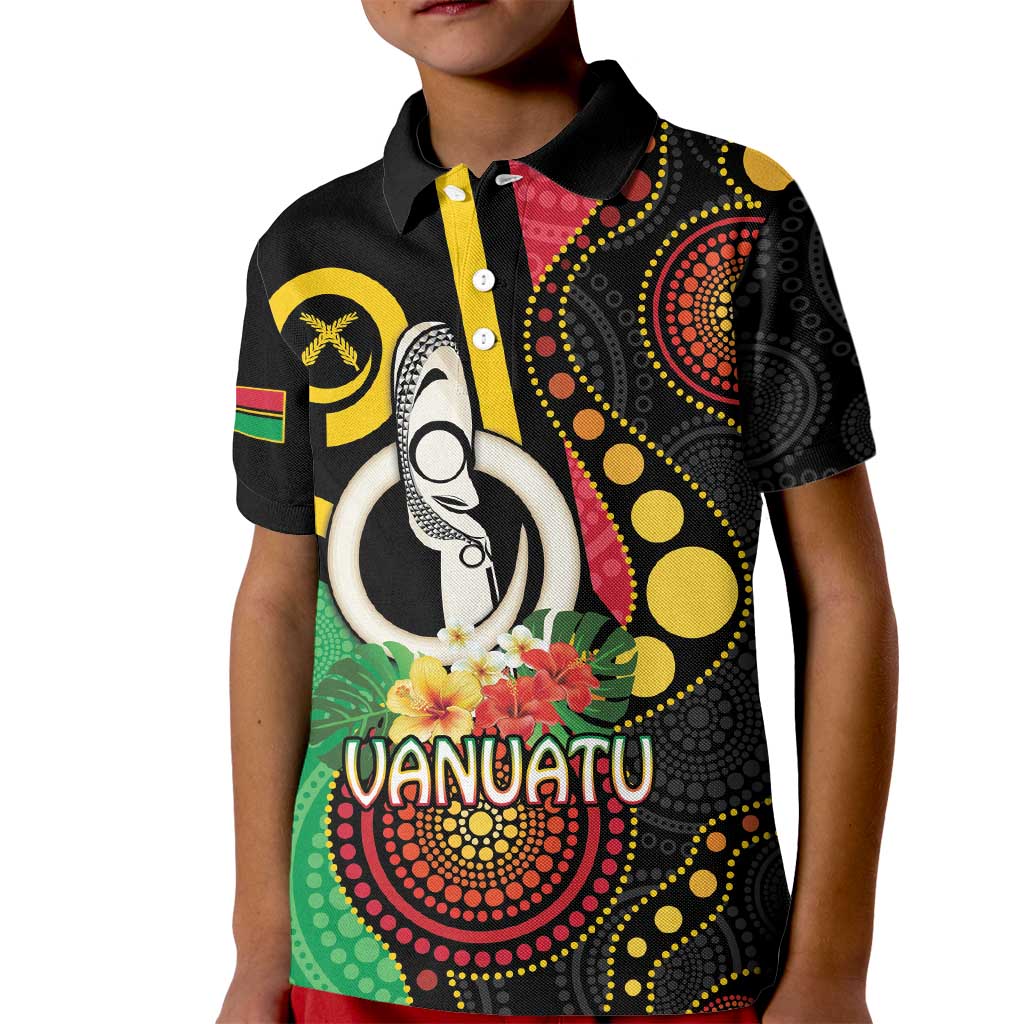 Tamtam Drum Vanuatu Kid Polo Shirt Boar Tusk Aboriginal Flag Style