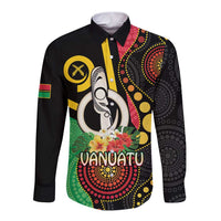Tamtam Drum Vanuatu Long Sleeve Button Shirt Boar Tusk Aboriginal Flag Style LT14 Unisex Black - Polynesian Pride