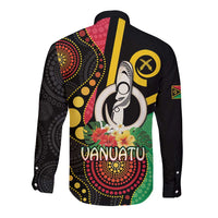 Tamtam Drum Vanuatu Long Sleeve Button Shirt Boar Tusk Aboriginal Flag Style LT14 - Polynesian Pride