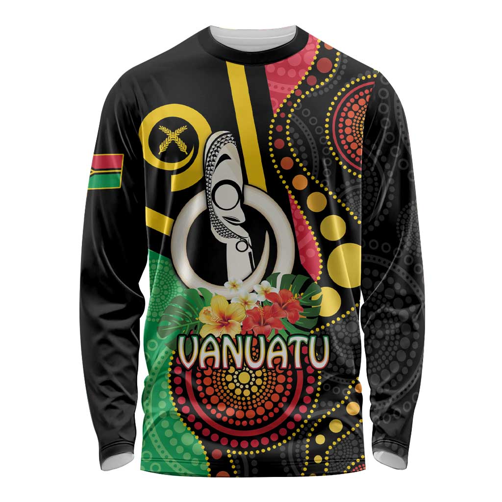 Tamtam Drum Vanuatu Long Sleeve Shirt Boar Tusk Aboriginal Flag Style LT14 Unisex Black - Polynesian Pride