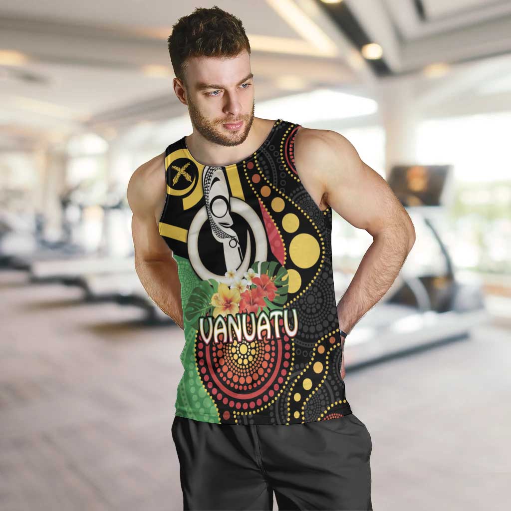 Tamtam Drum Vanuatu Men Tank Top Boar Tusk Aboriginal Flag Style LT14 Black - Polynesian Pride
