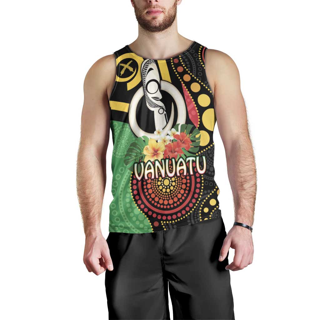 Tamtam Drum Vanuatu Men Tank Top Boar Tusk Aboriginal Flag Style LT14 - Polynesian Pride