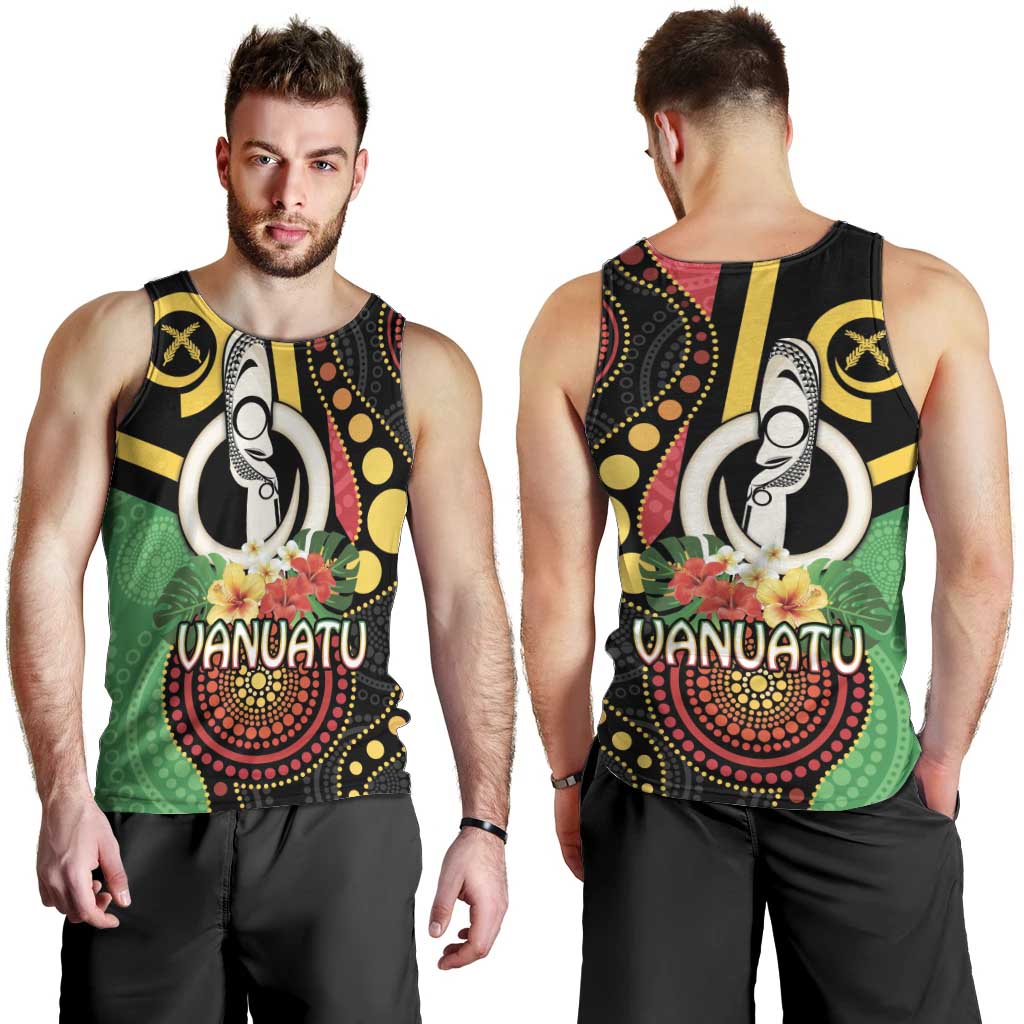 Tamtam Drum Vanuatu Men Tank Top Boar Tusk Aboriginal Flag Style LT14 - Polynesian Pride