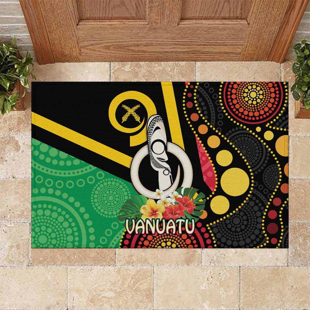 Tamtam Drum Vanuatu Rubber Doormat Boar Tusk Aboriginal Flag Style LT14 Black - Polynesian Pride