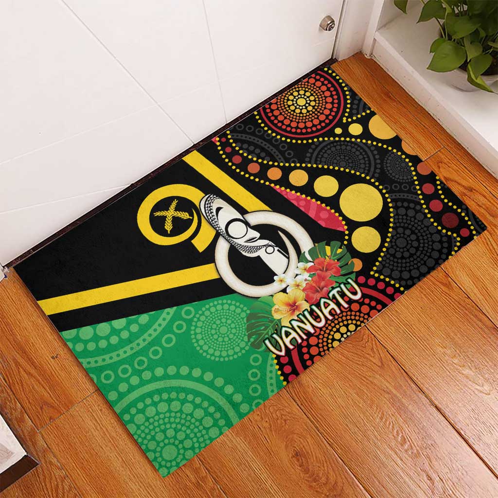 Tamtam Drum Vanuatu Rubber Doormat Boar Tusk Aboriginal Flag Style LT14 - Polynesian Pride