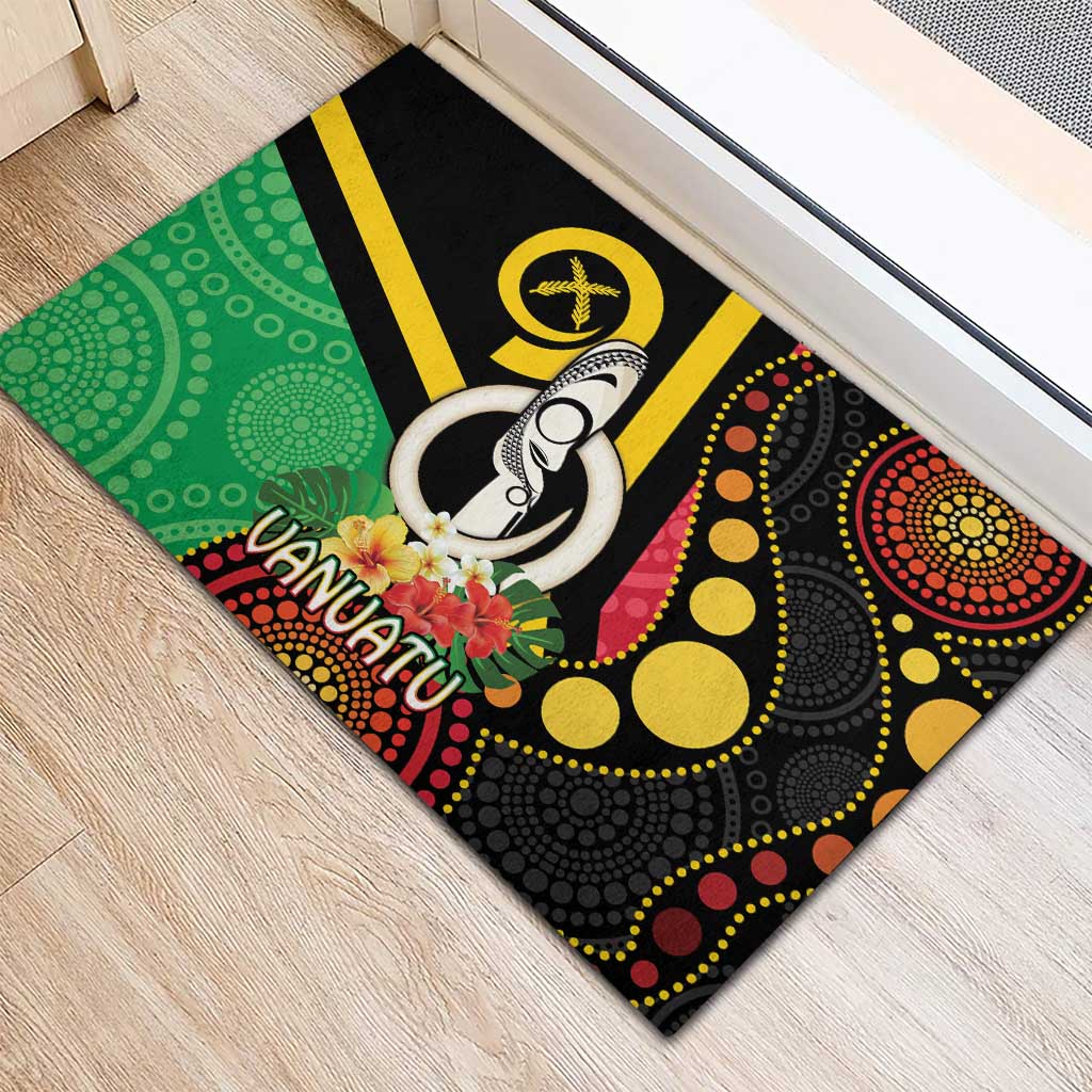 Tamtam Drum Vanuatu Rubber Doormat Boar Tusk Aboriginal Flag Style LT14 - Polynesian Pride