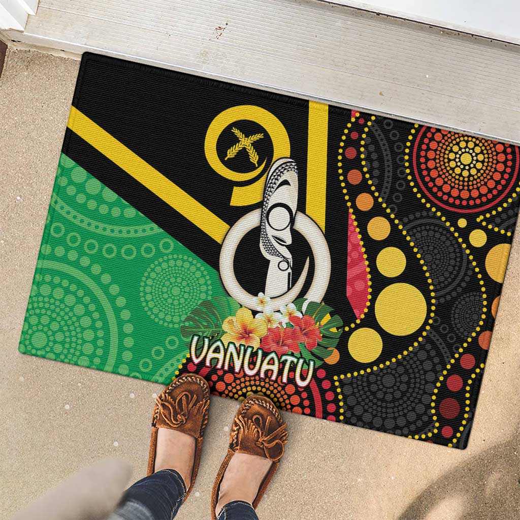 Tamtam Drum Vanuatu Rubber Doormat Boar Tusk Aboriginal Flag Style LT14 - Polynesian Pride
