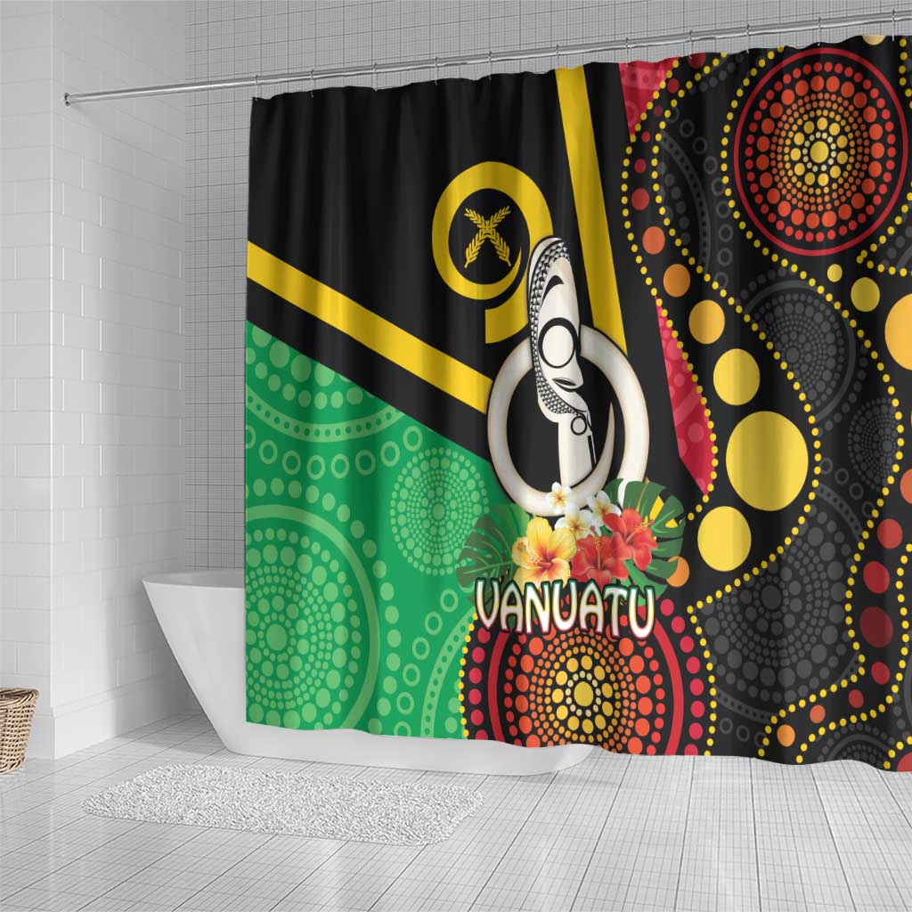 Tamtam Drum Vanuatu Shower Curtain Boar Tusk Aboriginal Flag Style