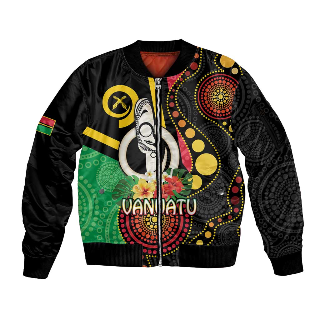 Tamtam Drum Vanuatu Sleeve Zip Bomber Jacket Boar Tusk Aboriginal Flag Style