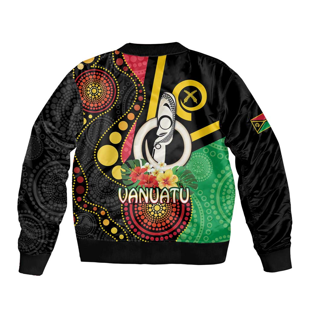 Tamtam Drum Vanuatu Sleeve Zip Bomber Jacket Boar Tusk Aboriginal Flag Style