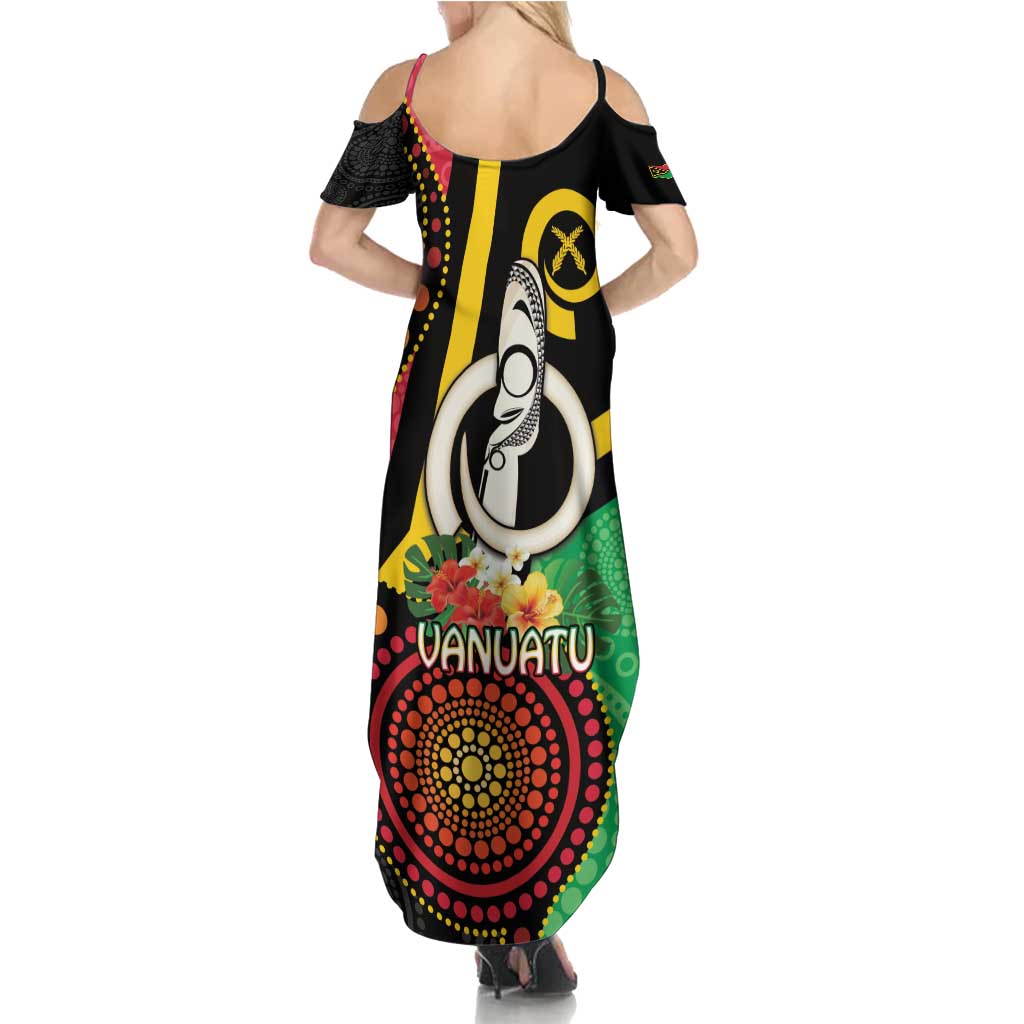 Tamtam Drum Vanuatu Summer Maxi Dress Boar Tusk Aboriginal Flag Style